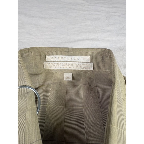 Perry Ellis Mens XL Short Sleeve Button Down Shirt Olive Green Grid MK2302 - Picture 2 of 3